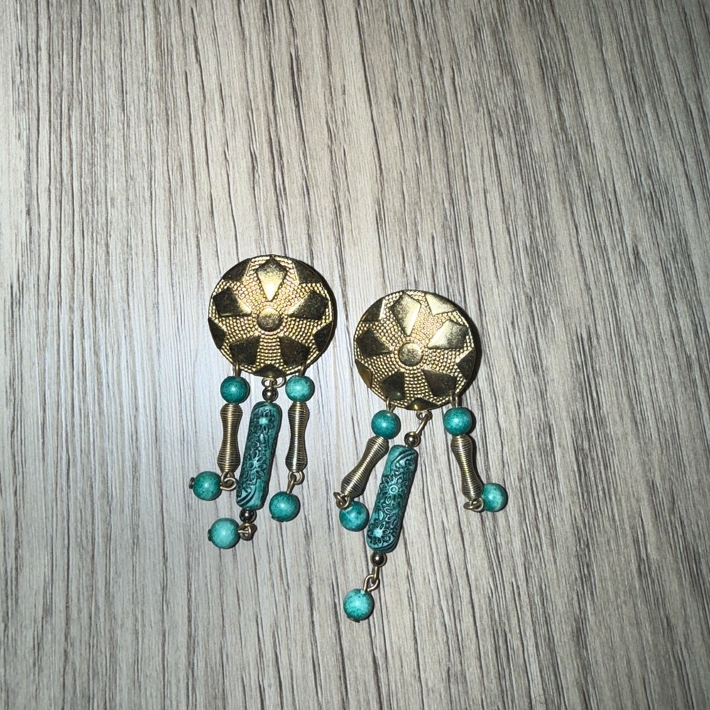 Gold and‎ Turquoise Dangle Earrings